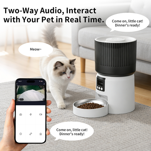 Automatic Cat & Pet Feeder with LCD Screen, 5L Food Storage, Camera, App Control & USB/Battery Power