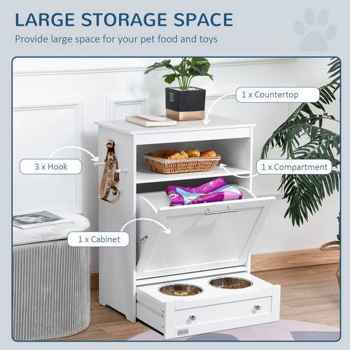 Pet Feeding Station with Double Bowls & Storage Cabinet – Wooden Dog & Cat Food Stand