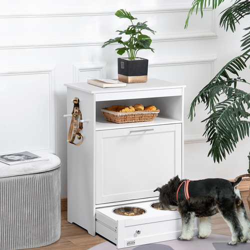 Pet Feeding Station with Double Bowls & Storage Cabinet – Wooden Dog & Cat Food Stand