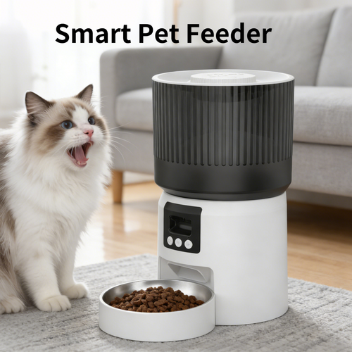 Automatic Cat & Pet Feeder with LCD Screen, 5L Food Storage, Camera, App Control & USB/Battery Power